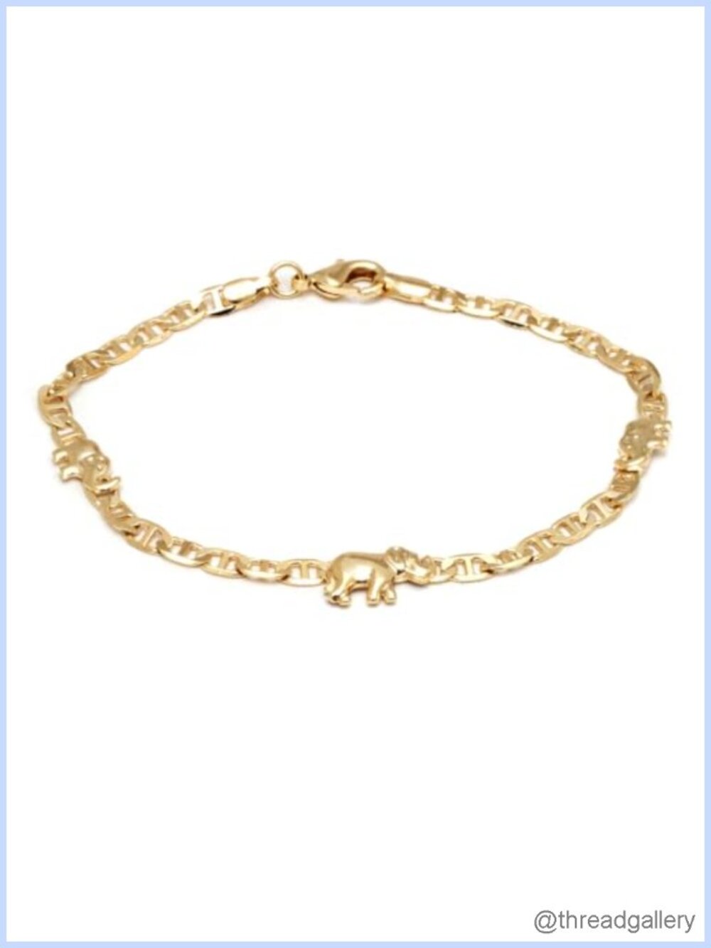 18K Gold Plated Elephant Anklet Made in Brazil Mariner Chain 10 Inch